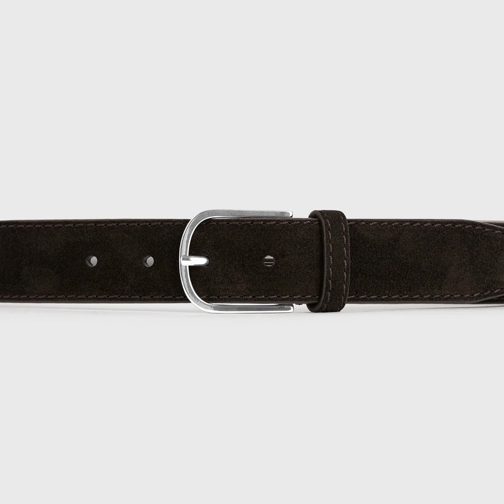 TOTEME Bold Wide Trouser Belt in Suede Espresso Dark Brown Size 80 - Picture 5 of 9